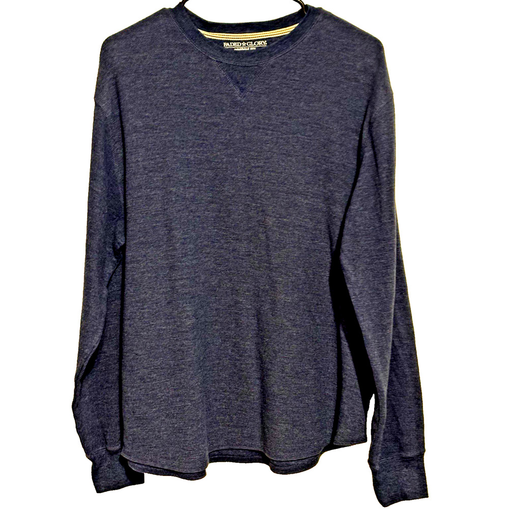 Faded Glory Shirt Mens Size Large Long Sleeve Top Dark Navy Waffle Knit
